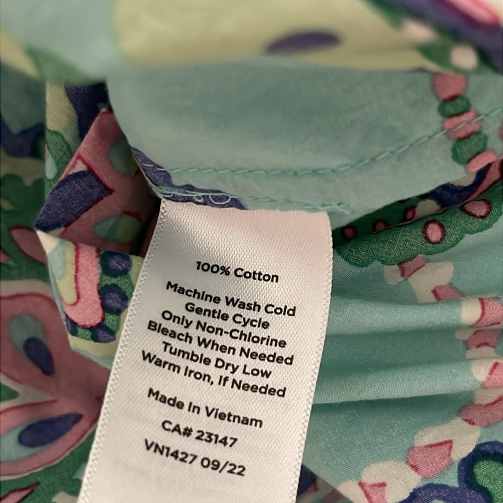 Talbots 100% Cotton Mint Green Paisley Button-Up Shirt with Pink n Navy Accents - Picture 5 of 12